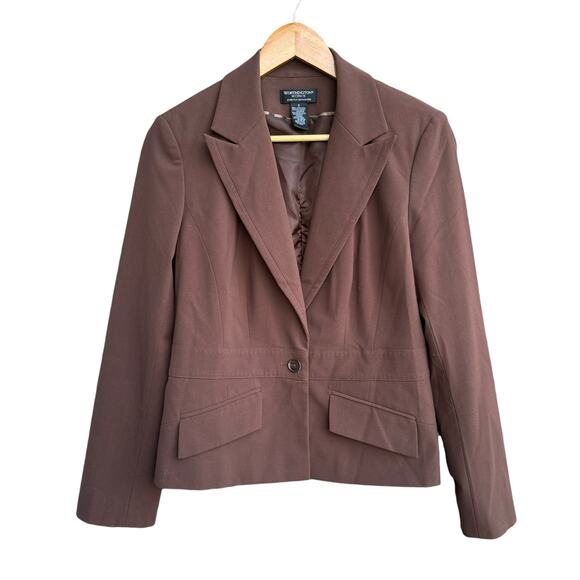 Worthington Works Stretch Separates Women Brown Peak Lapel Peplum Blazer Jacket - Picture 1 of 8